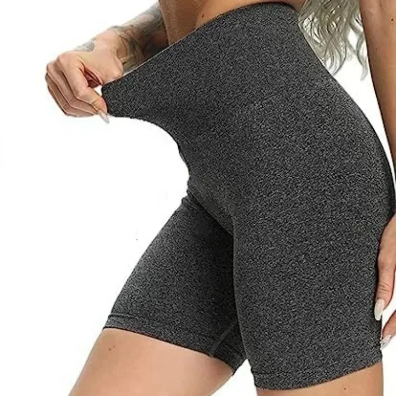 Women Seamless Knited Shorts Solid Slim Leggings Stretch High Waist Butt Lift Fitess Workout Running  YogaThree Point Pants