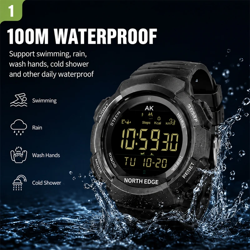 New Men's Watch Military Water Resistant 100M NORTH EDGE Sport Watch Army Led Digital Wrist Stopwatches For Male For IOS Android