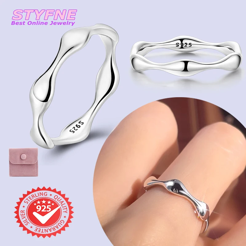 Women 925 Sterling Silver Rule Liquid Water Drops Rings Jewelry Anniversary Birthday Fashion Gifts for Mother Wife Girls