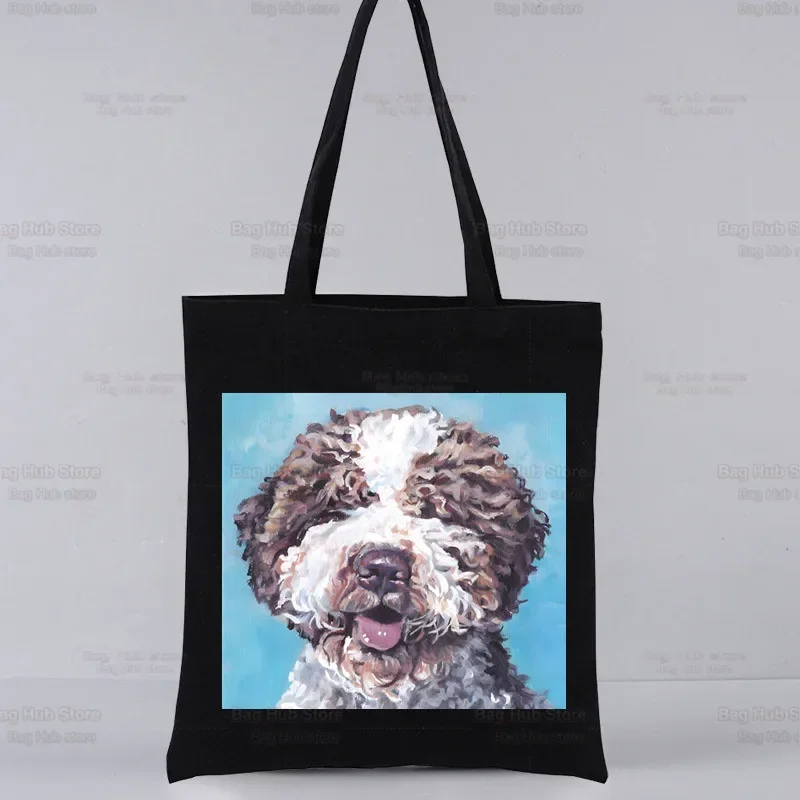 Life Is Better With Lagotto Shopping Bags Canvas Romagnolo Dog Italian Breed Tote Bag Shoulder Bags Eco Cute School Tote Bag