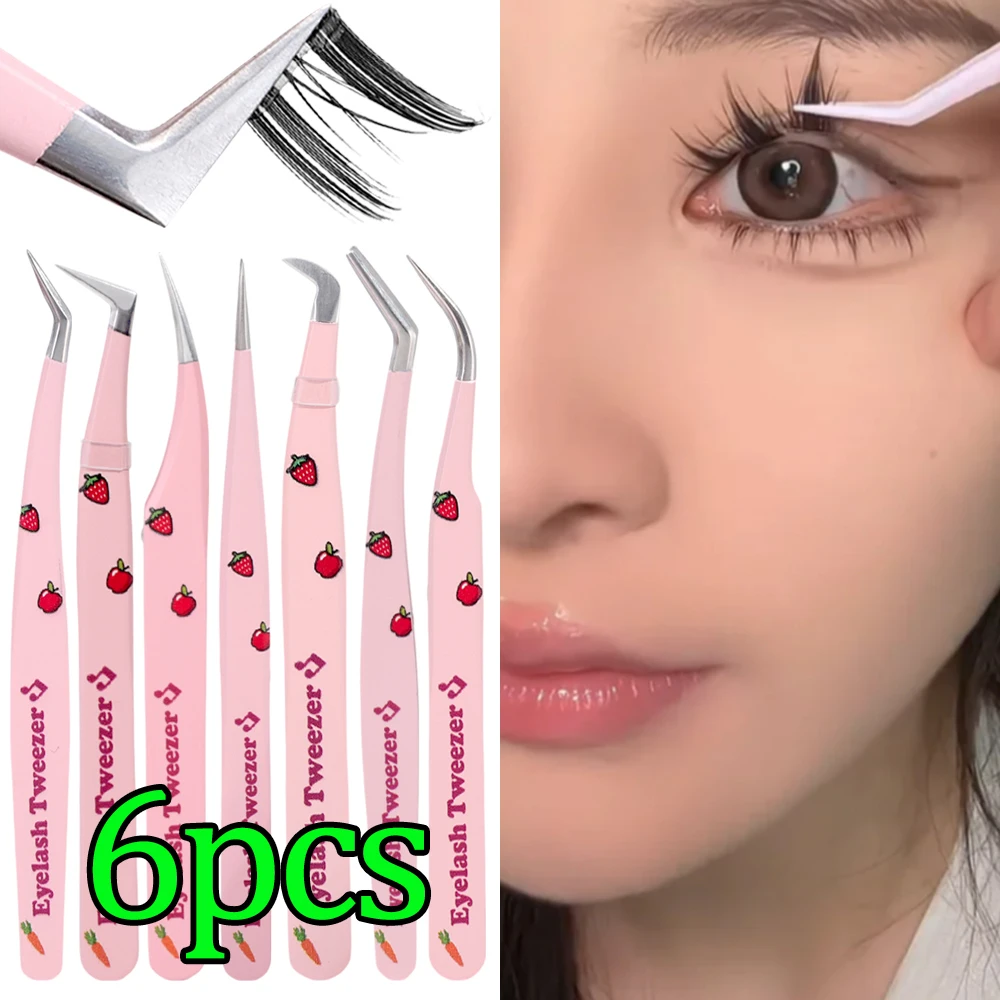 

Pink Stainless Steel Eyelash Tweezers Set High-quality 3D False Lashes Extension Tweezer Makeup Tools Anti-static Eyelashes Tool