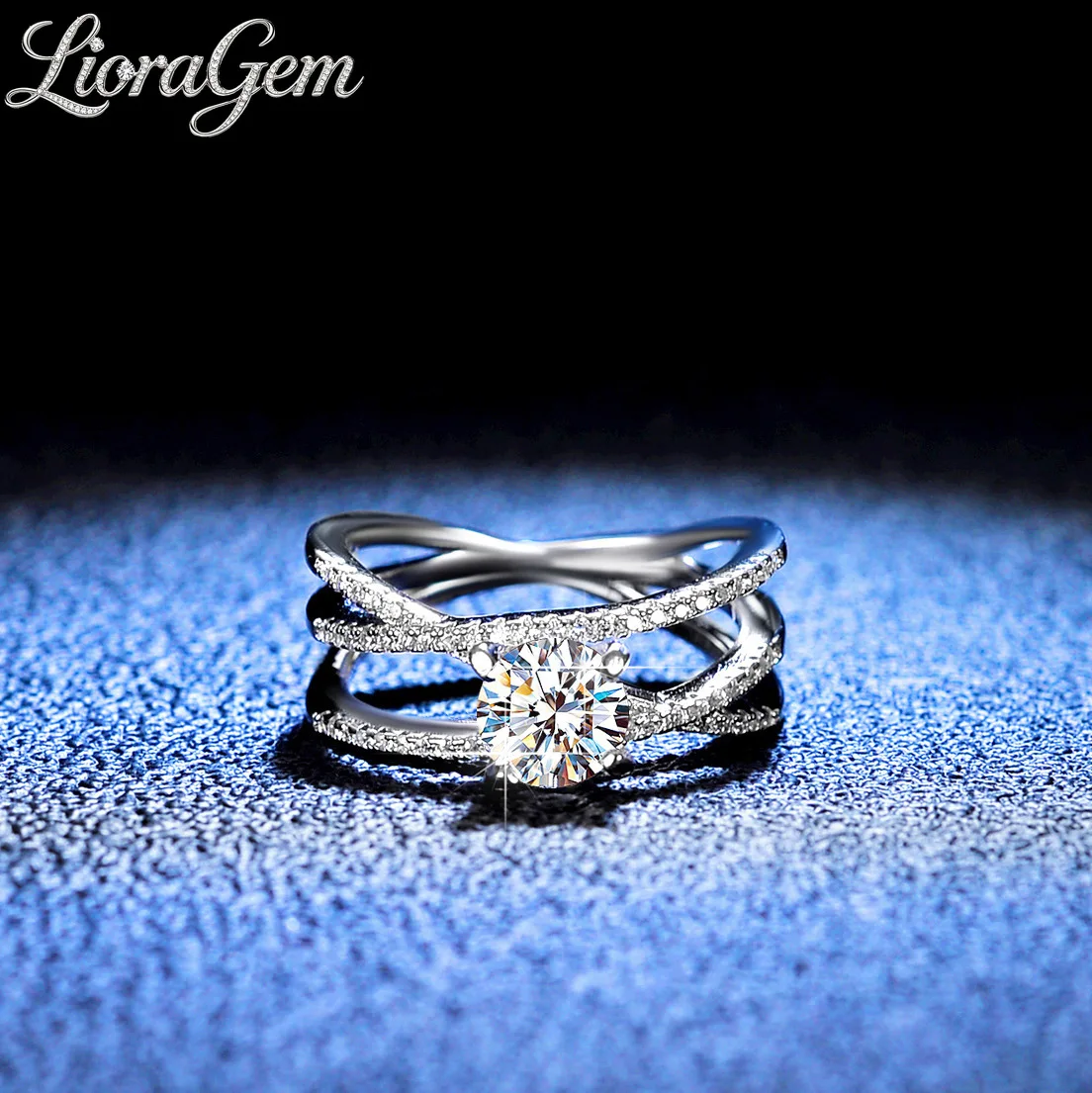 LioraGem Three Lives Three Worlds Moissanite Ring D Color Moissanite Triple-Layer Design Rings for Women Platinum PT950 Stamp