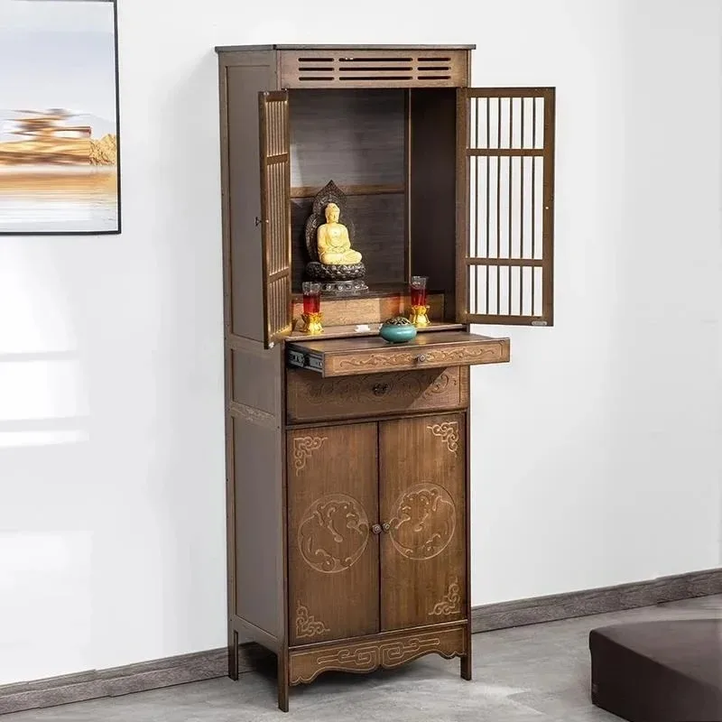 

Floor-to-ceiling Buddhist niche decoration family wooden incense case Buddha statue solid wood vertical cabinet