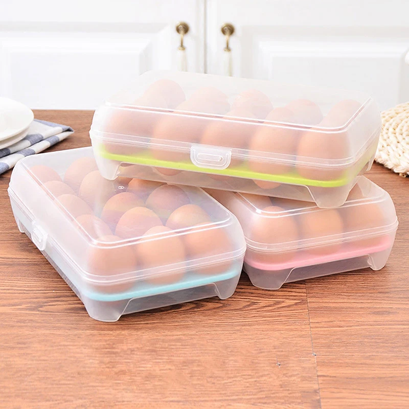 15-Grid Egg Storage Box Home Kitchen Supplies Refrigerator Egg Container Fresh-Keeping Box Tray Multi-Layer Plastic Organization