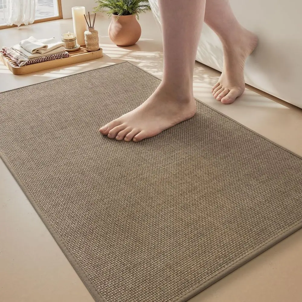

Ultra Thin Non-Slip Quick Dry Bath Mat, 17x24, Washable Rubber Backed, Absorbent, Khaki