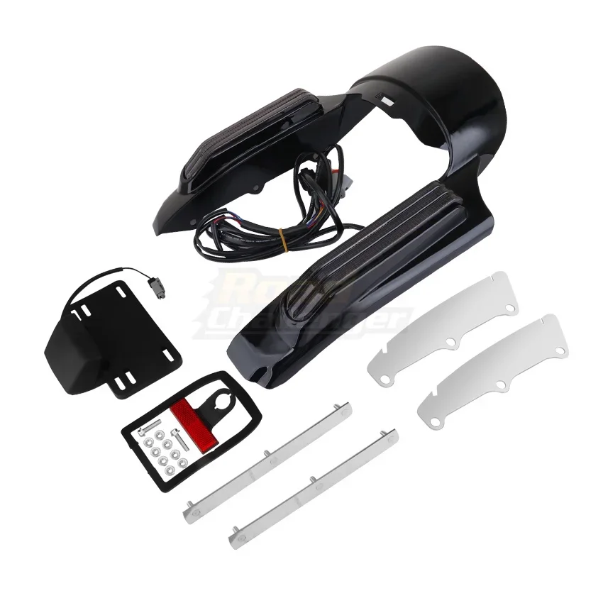 Black Motorcycle Fender Extension Rear Mudguard Fascia with LED Turning Light For Harley Touring Street Glide Road Glide 2009-UP