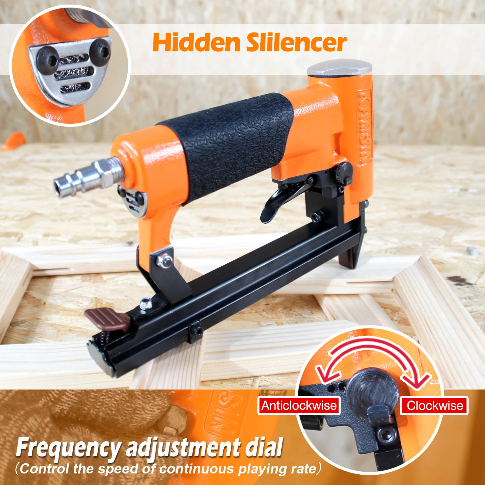 

KN8016S 21 Gauge Continuous Pneumatic Firing Upholstery Stapler 1/2'' Crown 6-16mm Length 8016