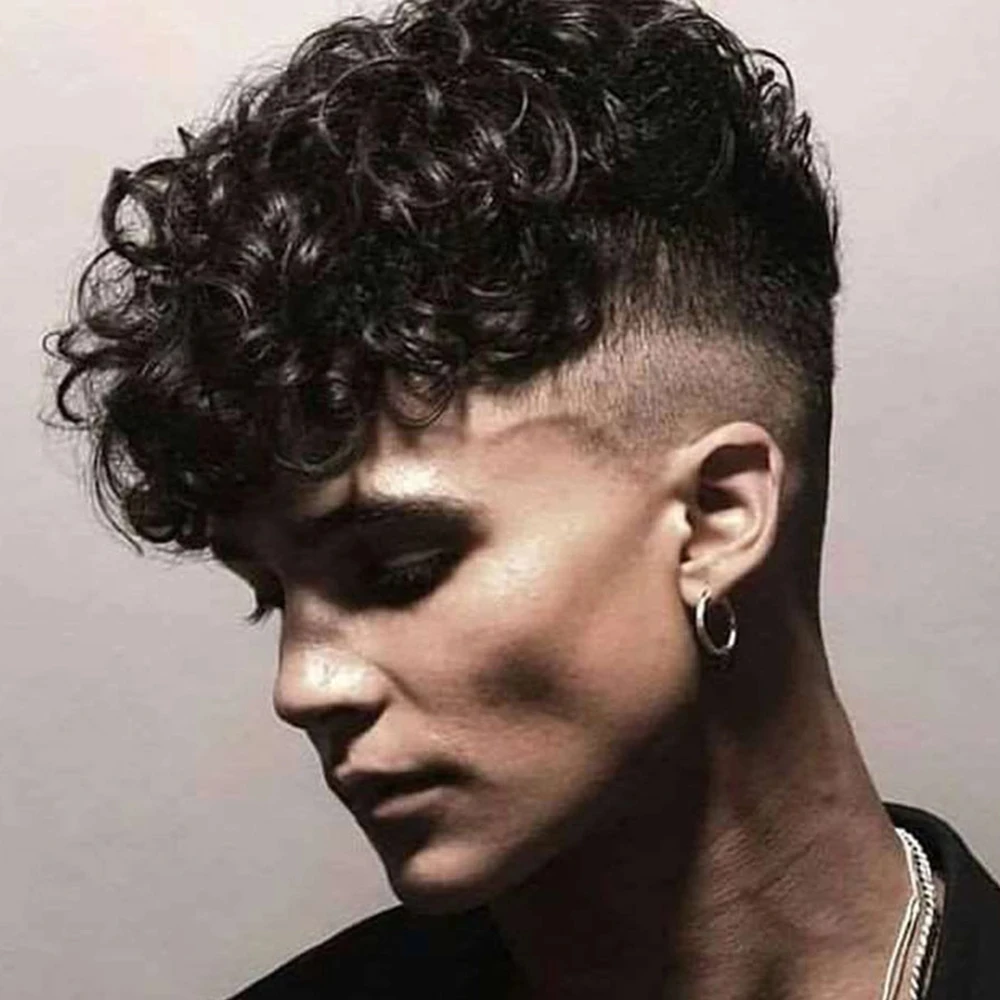 بني فاتح شقراء 24 مللي متر مجعد Q6 عقدة غير مرئية خط شعري طبيعي الدانتيل و بولي PU العادم الرجال الشعر المستعار 1B65 1B80 شعر بشري رمادي اصطناعي #4