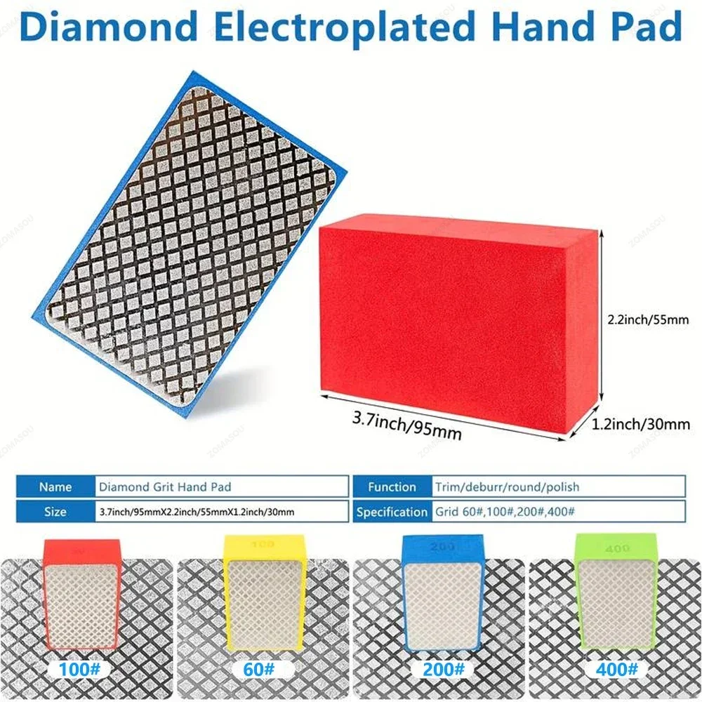 ZOMASOU New Diamond Hand Polishing Pads Tile Glass Abrasive Grinding Block Pad Stone Marble Ceramic Sanding Disc Polisher Tools