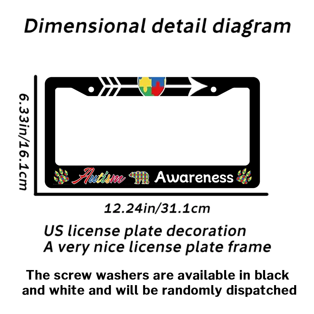 إطار لوحة ترخيص للتوعية بالتوحد - غطاء لوحة ترخيص ملون لقطع غيار السيارات لتزيين السيارة