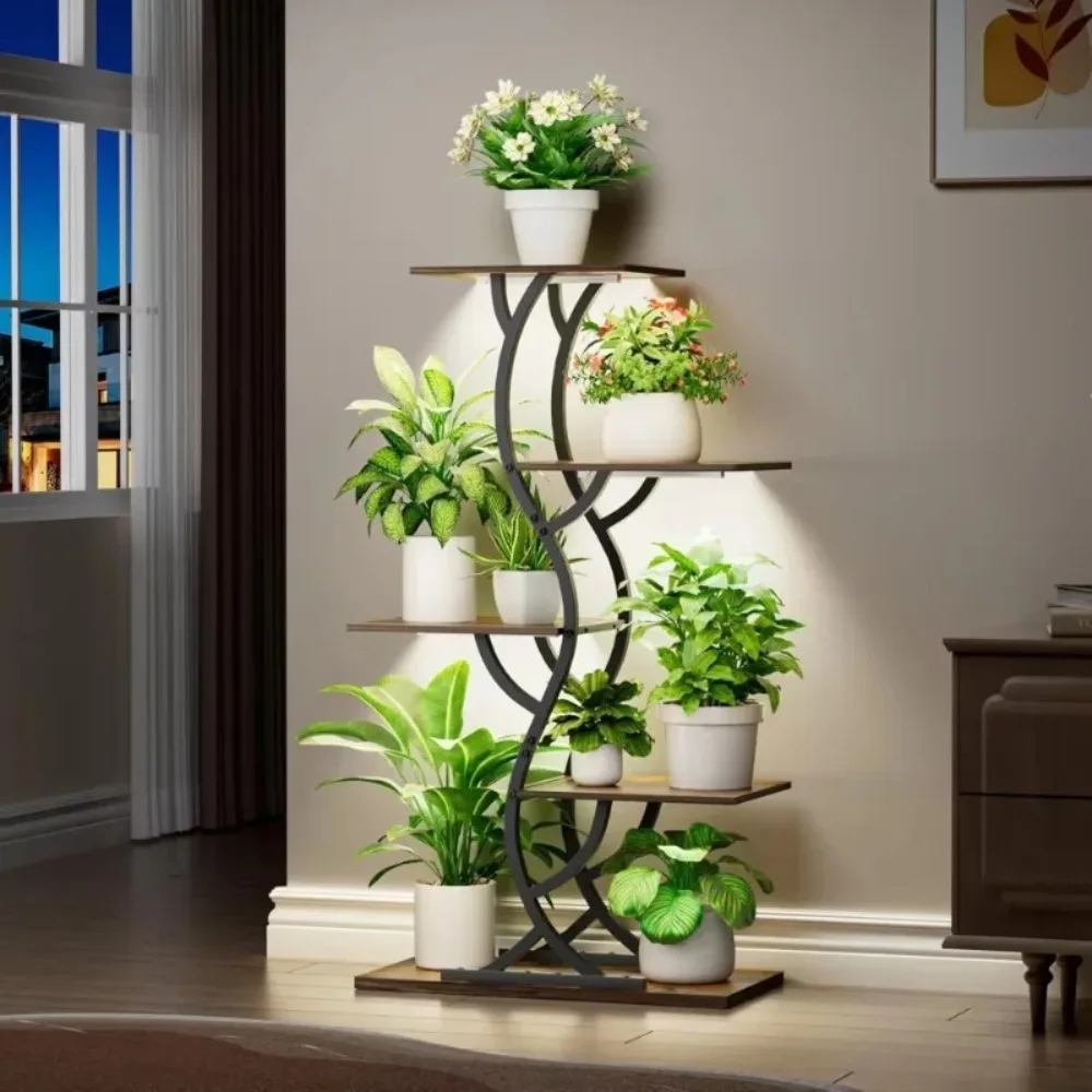 

44" Plant Stand Indoor with Grow Lights - 5 Tiered Metal Plants Shelf, Curved Plant Flower Holder Dispaly Rack