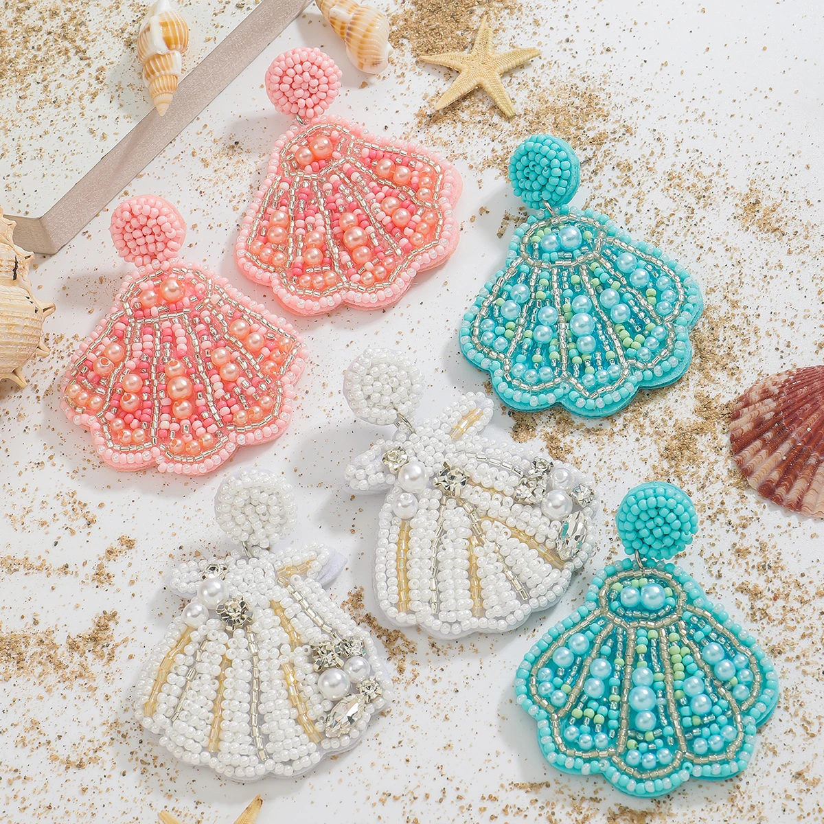 

Cute Handmade Beaded Conch Dangle Earrings for Women Candy Color Ocean Animal Drop Earrings Beach Vacation Accessory Party Gifts