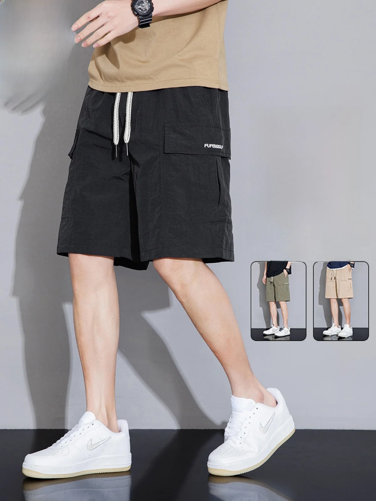 

Мужские летние шорты из ледяного шелка: модные, свободные, повседневные, из нейлоновой ткани, в молодежном стиле, для работы и отдыха