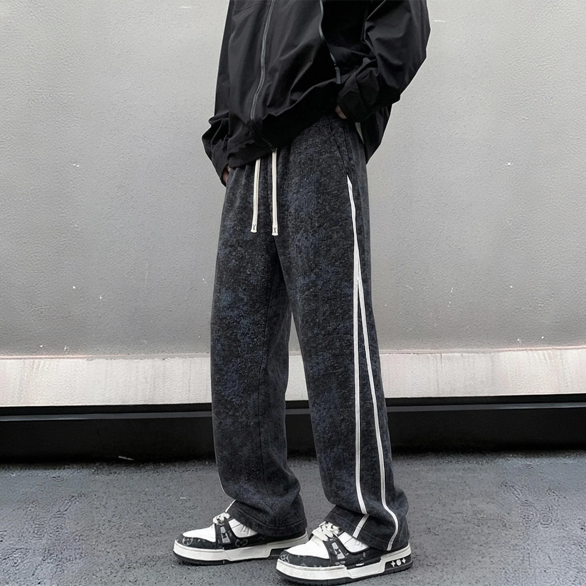 Men's Washed Tie Dye Micro Flare Pants Elastic Waist Drawstring Side 2 Stripes Loose Retro Street Fashion Casual Sweatpants