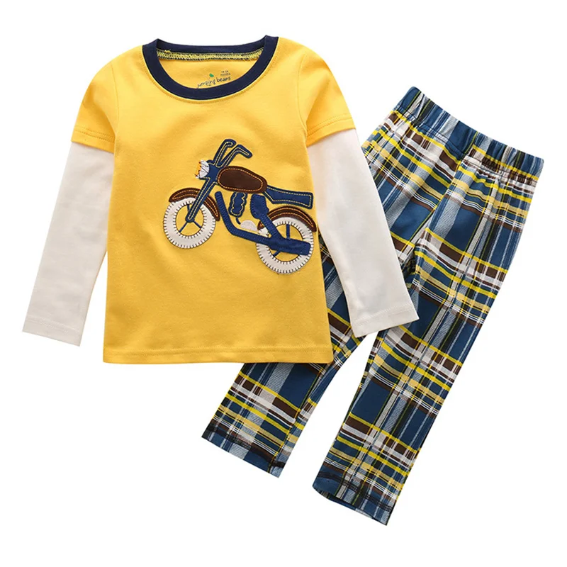 

Jumping Applique Clothing Sets Baby Boys Autumn Suits For Motor Bike Children Clothes Tops + Pants Clothing Sets