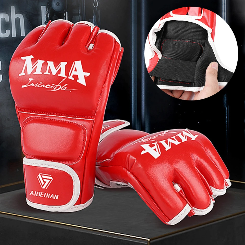 Adult Kids Thick Boxing Gloves MMA Gloves Half finger Sanda Taekwondo Fight Sandbag Gloves Professional TKD Training Equipment