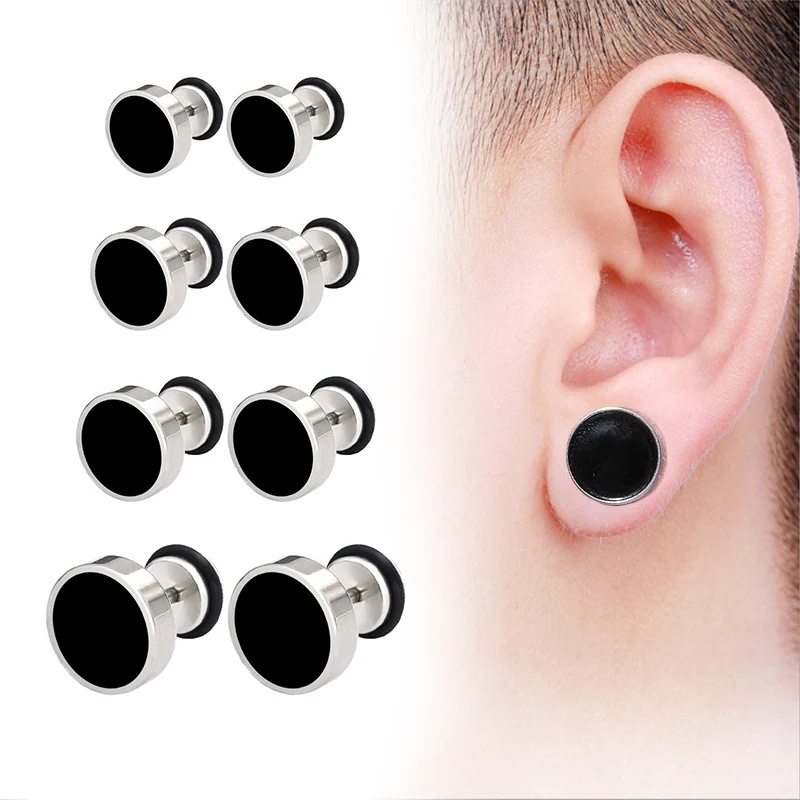 Men's Stud Earrings Stainless Steel Round Black Oil Drip Earrings For Women Fashion Stainless Steel Punk Classic Pop Ear Jewelry