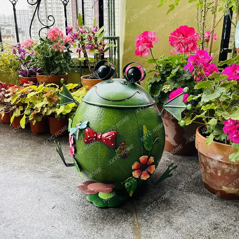 American Country Retro Iron Art Frog Decoration Outdoor Indoor Garden Balcony Living Room Creative Furnishings Trash Can