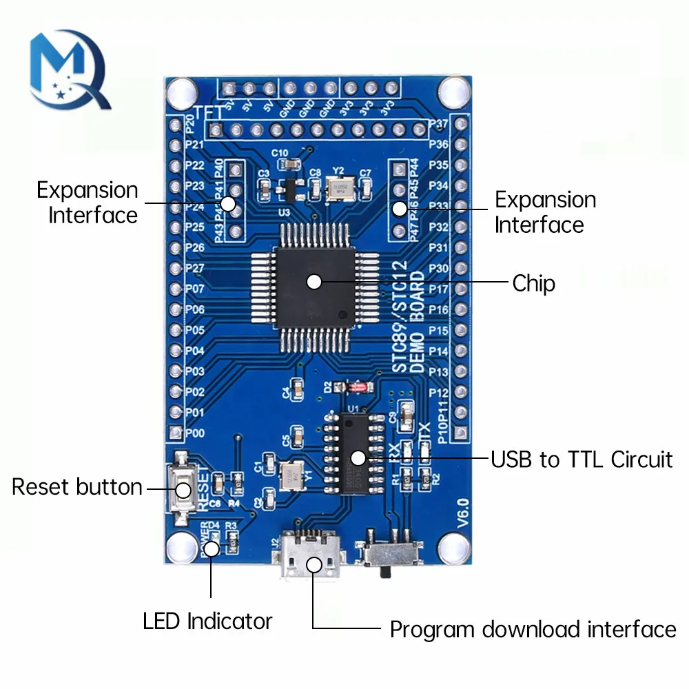 STC89C52RC Core Board Development Board 51 Microcontroller Learning Board Minimum System Board CH340 Micro USB