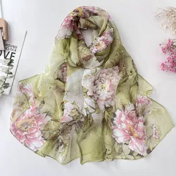 Women Foulard Chiffon Scarf Georgette Parrot Rose Bandana Sunscreen Beach Summer Long Shawl 50*160CM