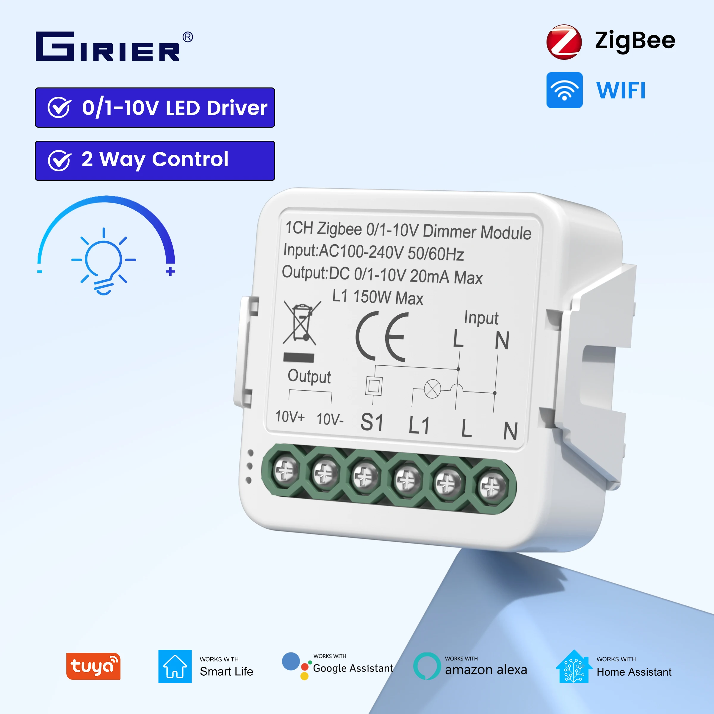 

GIRIER Tuya ZigBee/WiFi модуль умного диммера для DC0-10V драйвер света универсальное реле выключателя «сделай сам» поддержка Alexa Hey Google