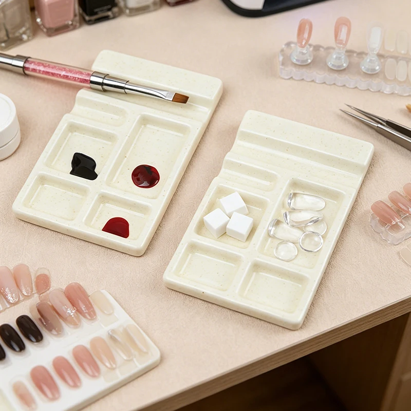 Ceramic Nail Art Palette With Pen Rest Multi‑Function Mixing Tray For Nail Polish Gel Paint Watercolor Smudge Manicure Tool