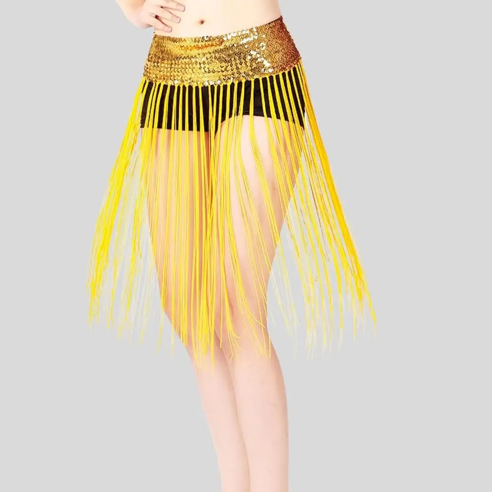 Boho criativo cinto de dança do ventre longo borla glitter lantejoulas corrente cintura clássico envoltório saia hip cachecol saia dança latina