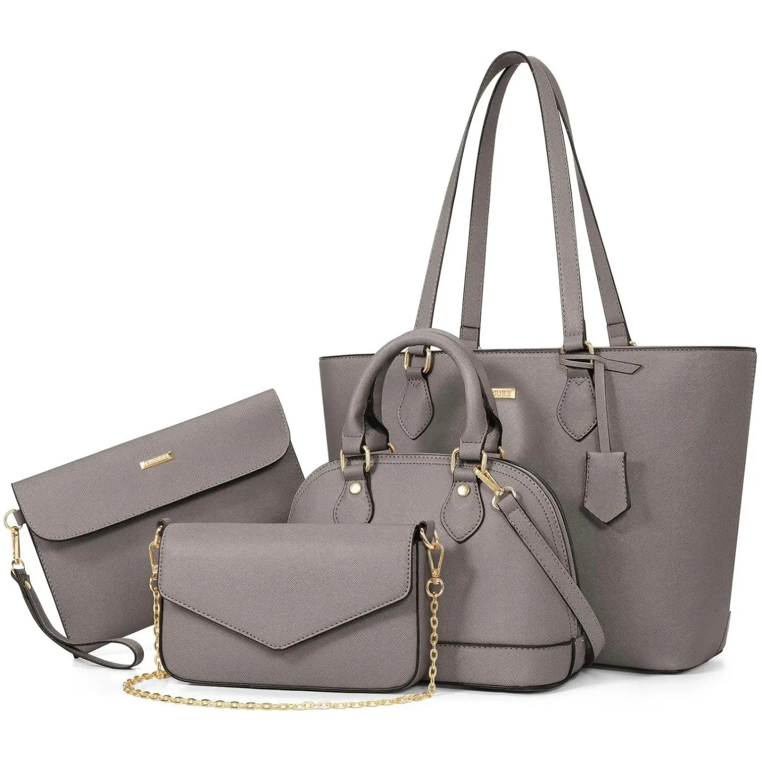 4Pcs/Set Women Handbags Fashion PU Leather Tote Bag Ladies Crossbody Shoulder Bag Clutch Wallet Combo Female Top-Handle Satchel Messenger Purse Durable Organizer Mother's Day Gift Accessories