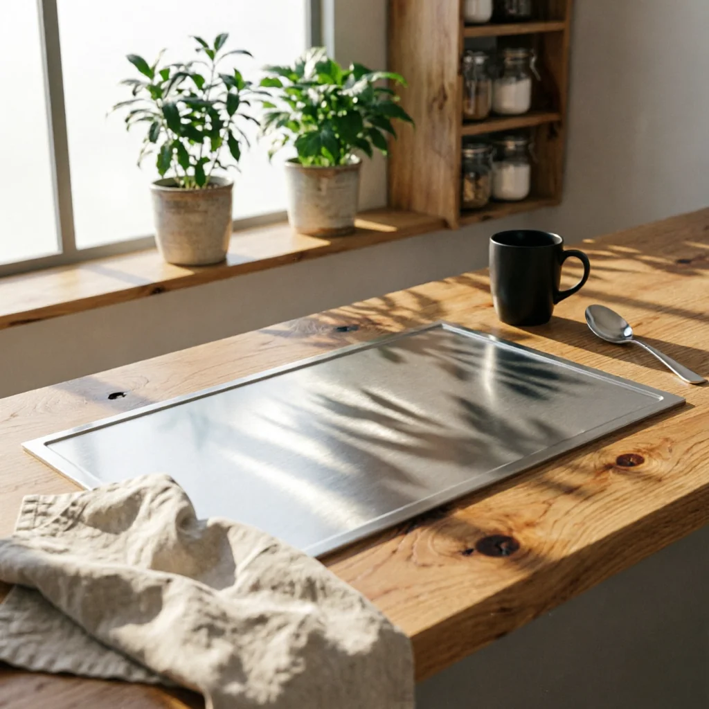 Coffee Brewing Drain Board Ribbed Drain Board with Cup Rinser Recessed Liquid Channel Tray Easy Clean Draining Tray Long-Lasting