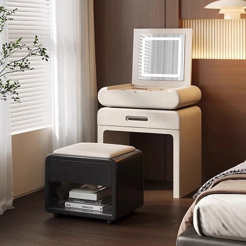 

Modern Minimalist Solid Wood Dressing Table Bedside Table Combo Flip-top Cover Bedroom Use Small Apartments Featuring Jewelry
