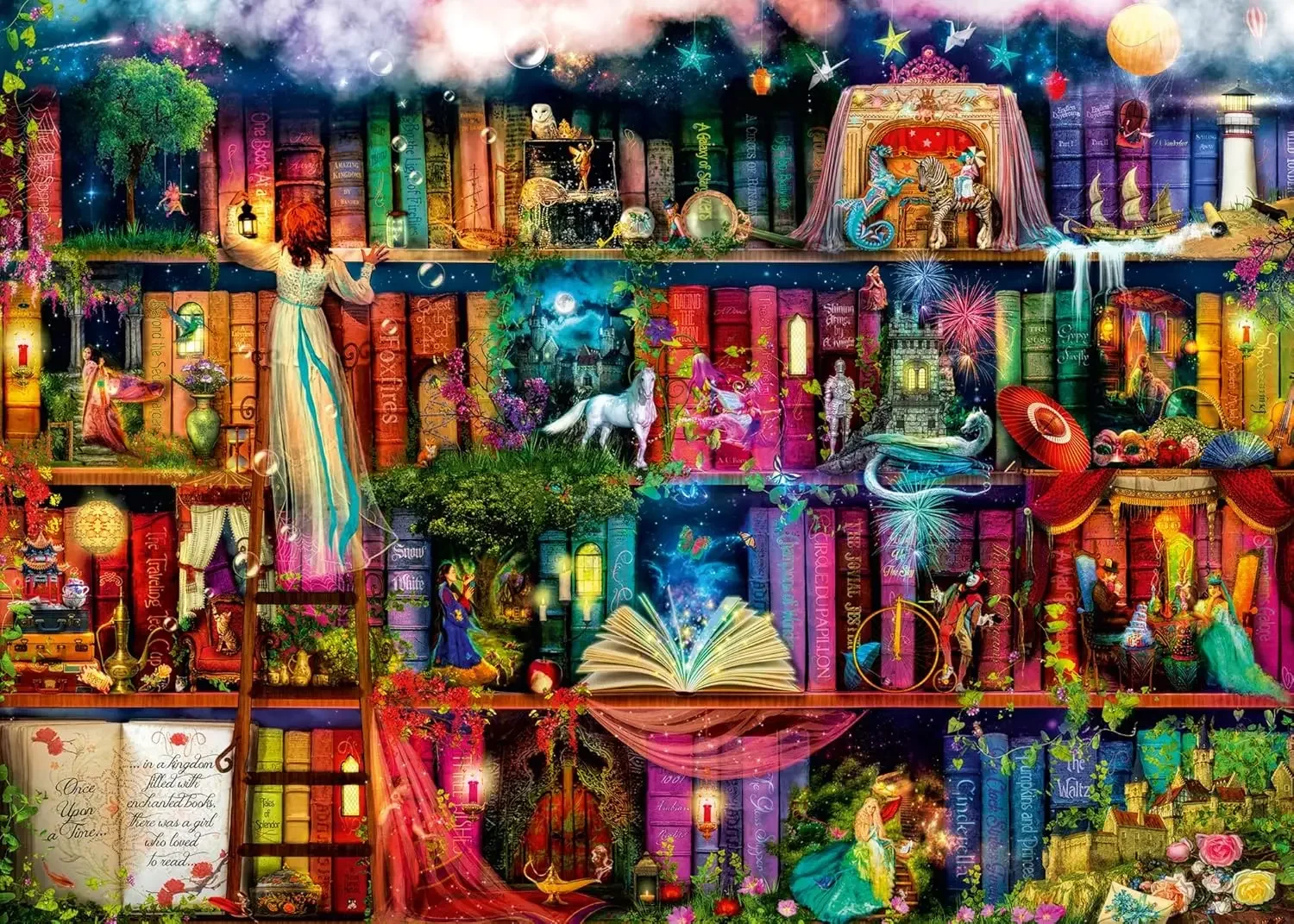 

1000/500/300 Pieces Magical Fairy Bookshelf Jigsaw Puzzle for Adult Home Decor Game Family Fun Landscape Puzzles Educational Toy