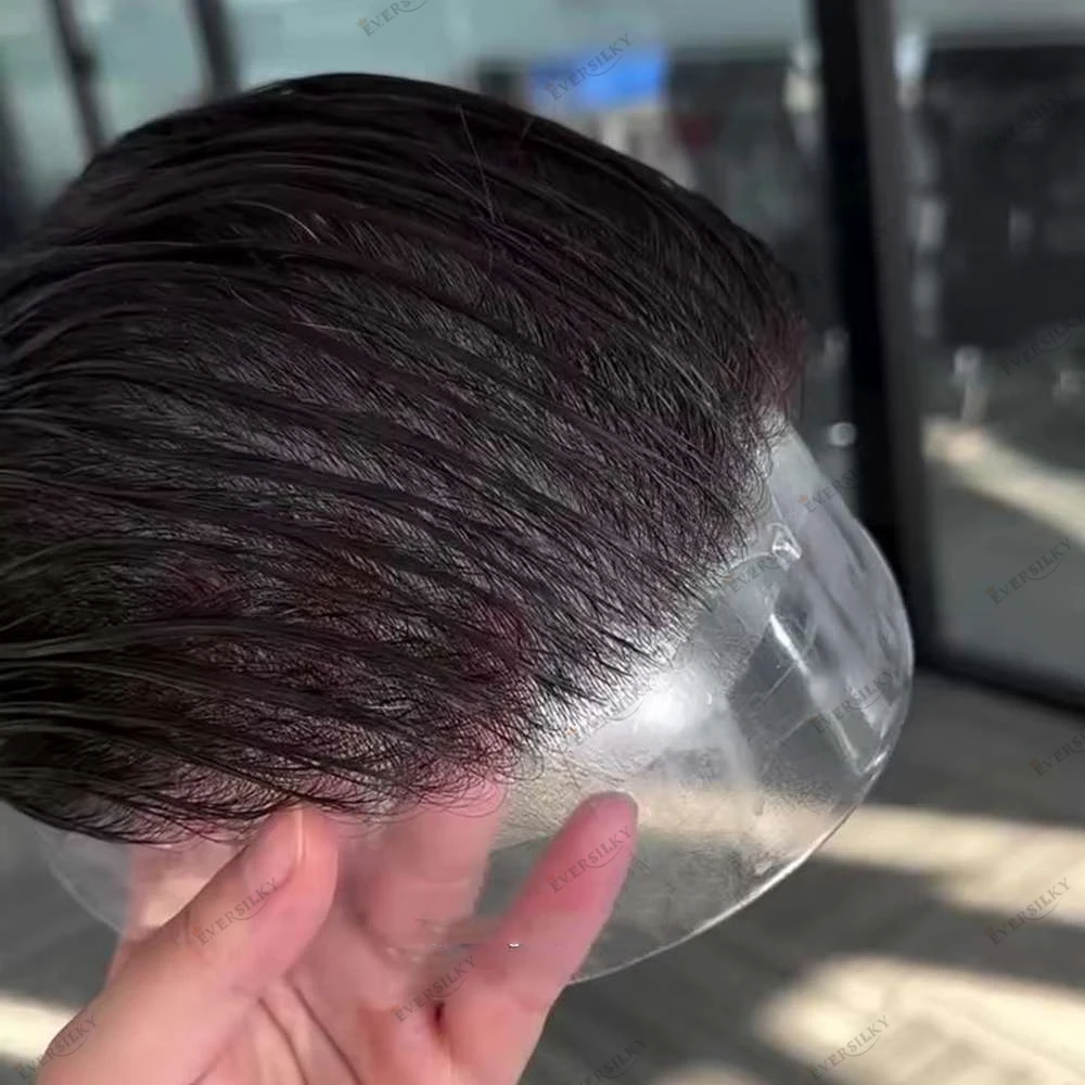 Super Light 90%Density Thin Skin 0.02mm Men's Haman Hair Toupee System Brown Grey Hair Mixed 410# 520# Hair Replacement for Bald