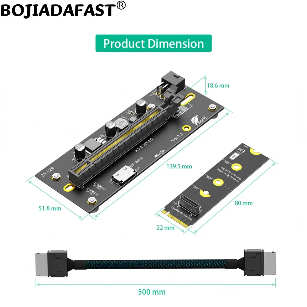2026 New 2280 M.2 M-Key to PCI-E 4.0 16X Adapter Card 12V ATX 6PIN Input Oculink Data Cable for External Graphics Card Dock