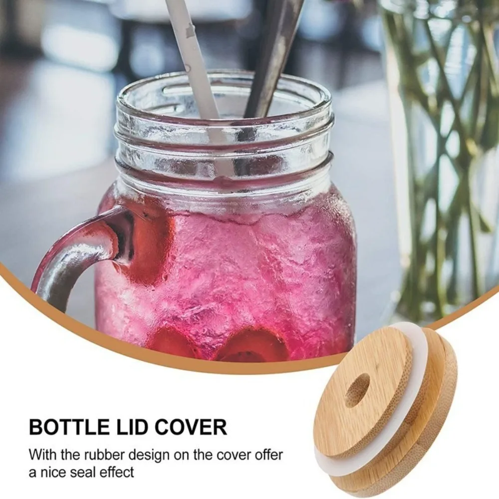 Straw Lid with Glass Hole, Beer Bottle Canning Caps, Mason Jar Lids, Bamboo Wood Lids, Drinkware Bottle Cap, 70mm, 86mm