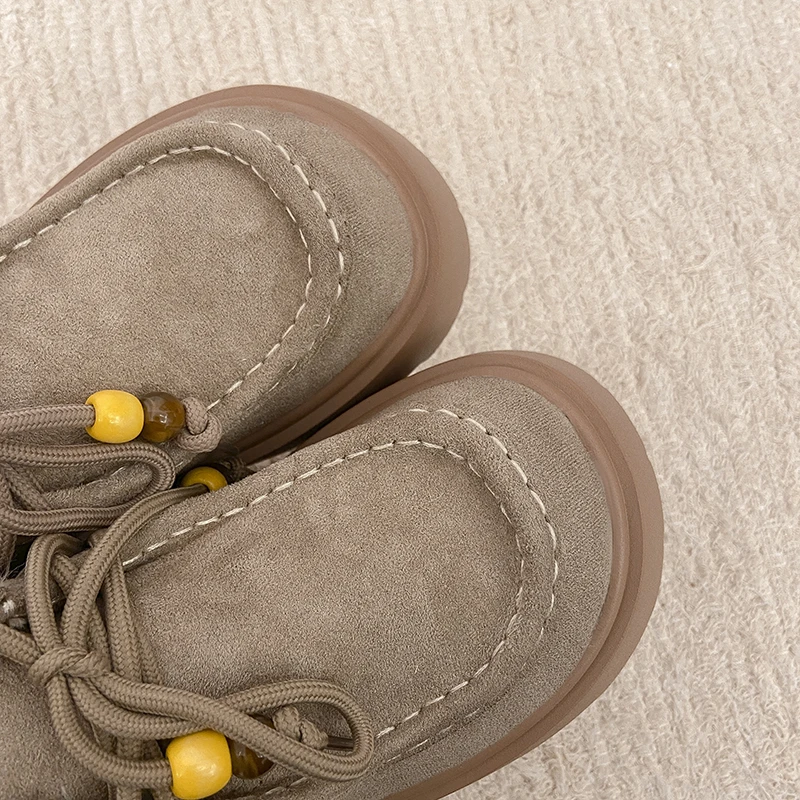 2025 New Autumn Women's Platform Shoes - Retro Versatile Casual Shoes, Elevator Lazy Bean Shoes