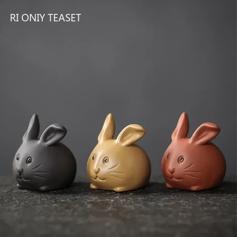 Creative Purple Clay Fingertip Tea Pets Lovely Rabbit Statue Ornament Handmade Sculpture Crafts Home Tea Set Decoration Art