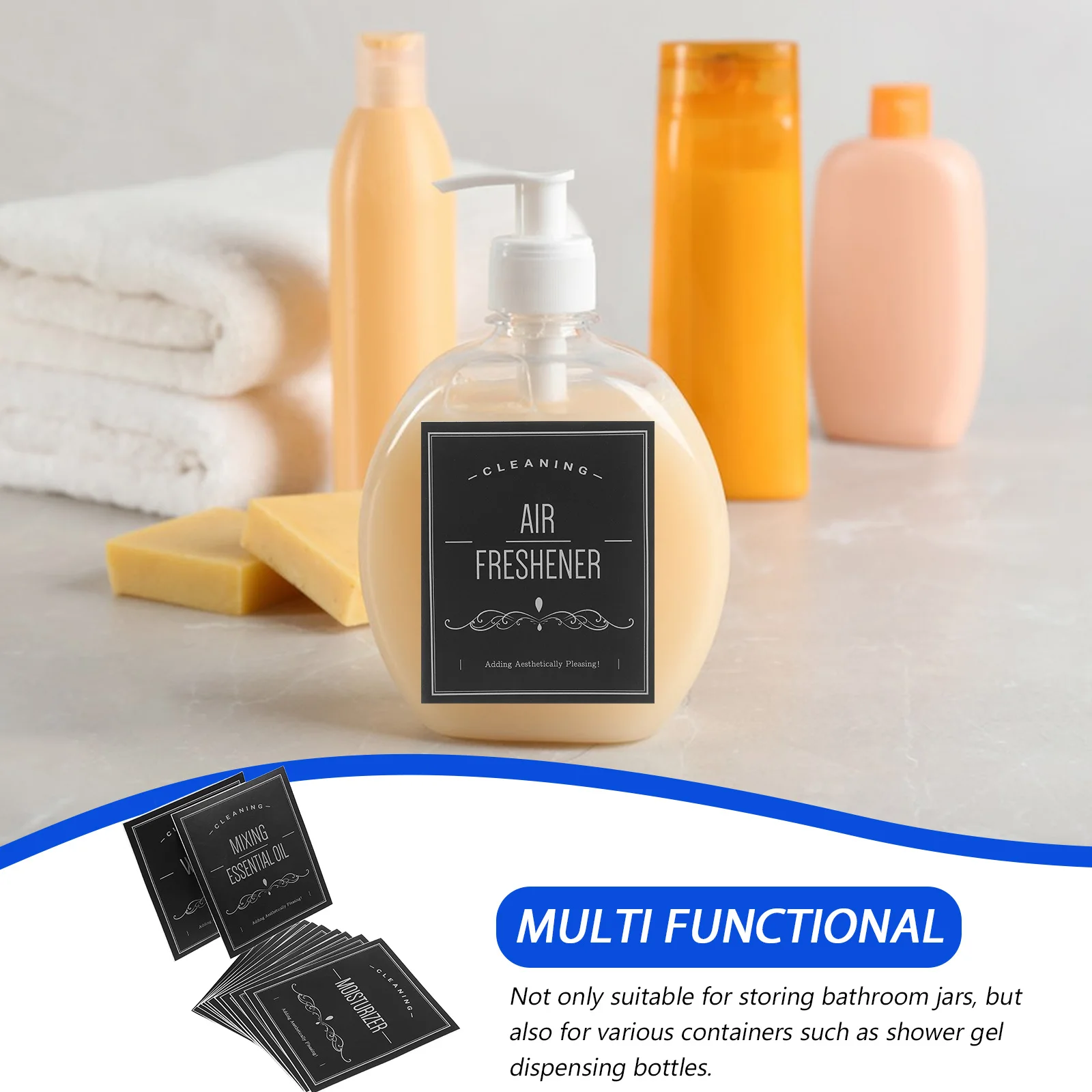 

24 Pcs Shampoo Waterproof Self-adhesive Label Dispenser Bottle Labels Wash Removable Easy Peel off Black Travel