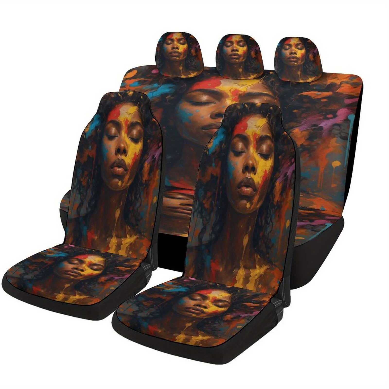 Colorful Portrait Themed Car Seat Cover Set For Most Cars, Fashionable Novelty Car Seat Protector Covers Full Set, Car Seat Cov