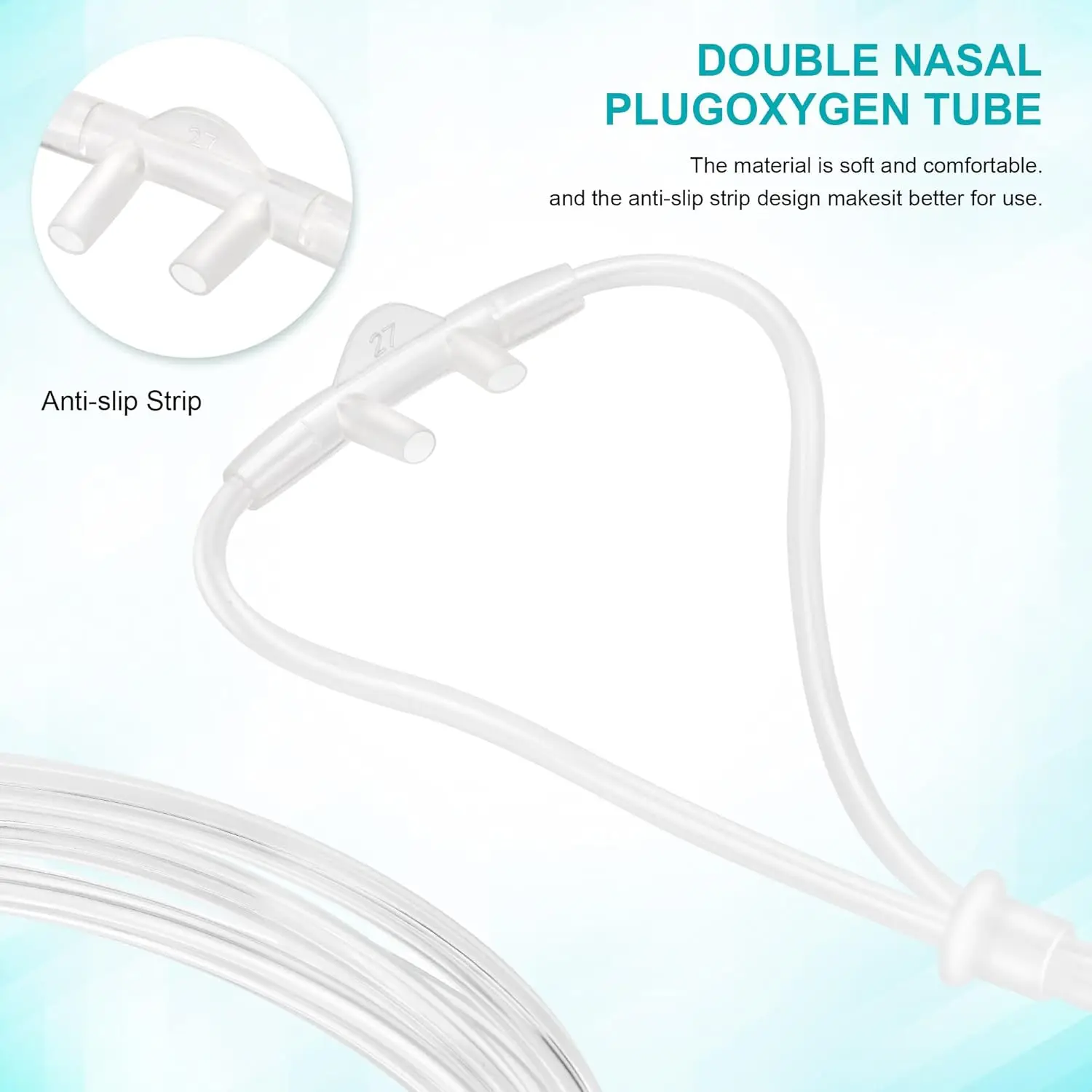 Adult standard nasal cannula – straight, 7 feet (2.1 meters) long, white and transparent, for oxygen nasal cannula tubing