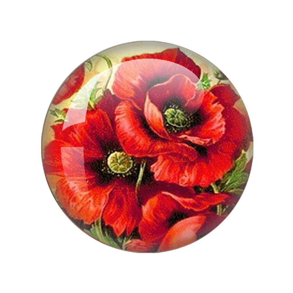 Beauty Colorful Flower Poppy Pattern 12pcs 12mm/18mm/20mm/25mm/30mm Round Photo Glass Cabochon Demo Flat Back Making Findings