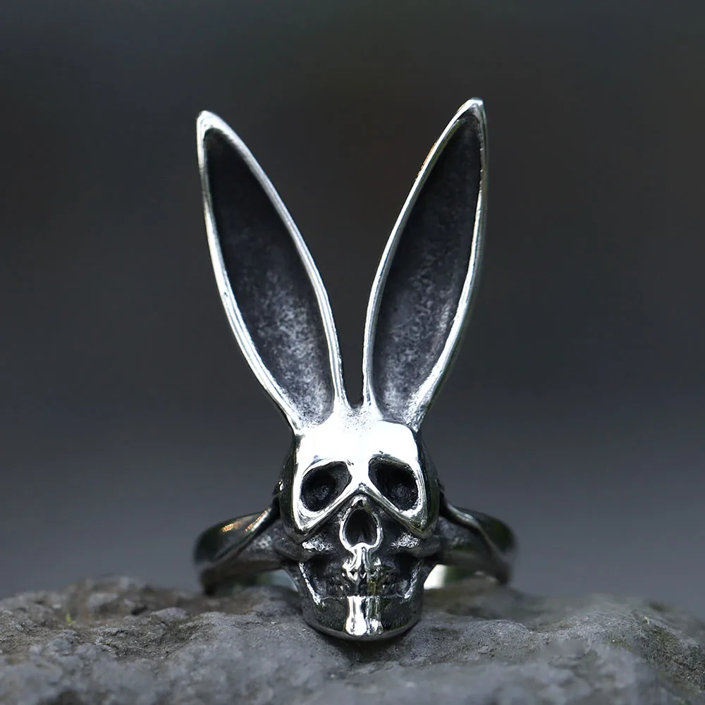 2024 NEW Men\'s 316L stainless steel rings Vintage Halloween Gothic Funny Skull Rabbit punk fashion jewelry free shipping