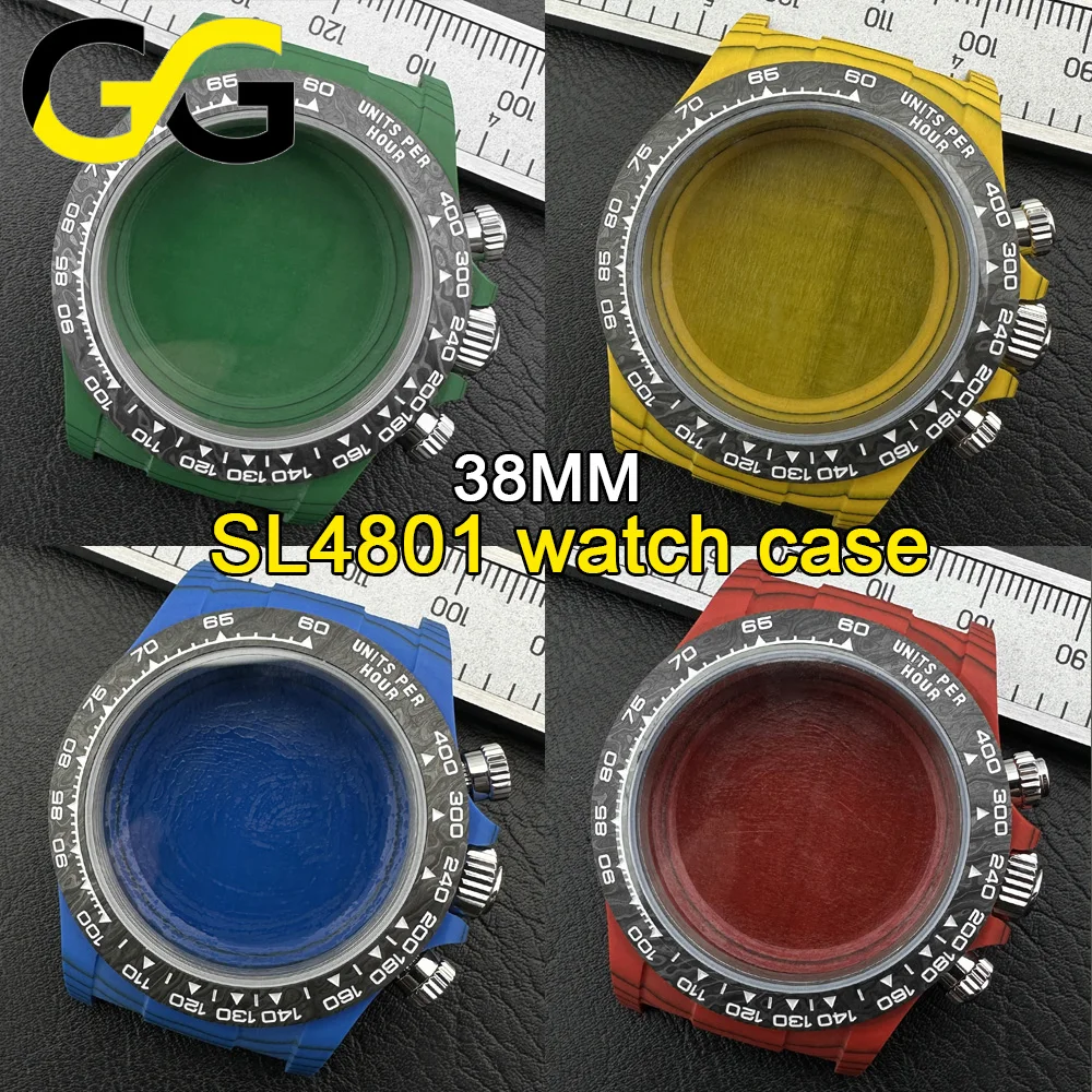 38mm Carbon Fiber Watch Case Compatible with SL4801 Movement 3ATM Waterproof Watch DIY Repair Shell Accessory GG Brand