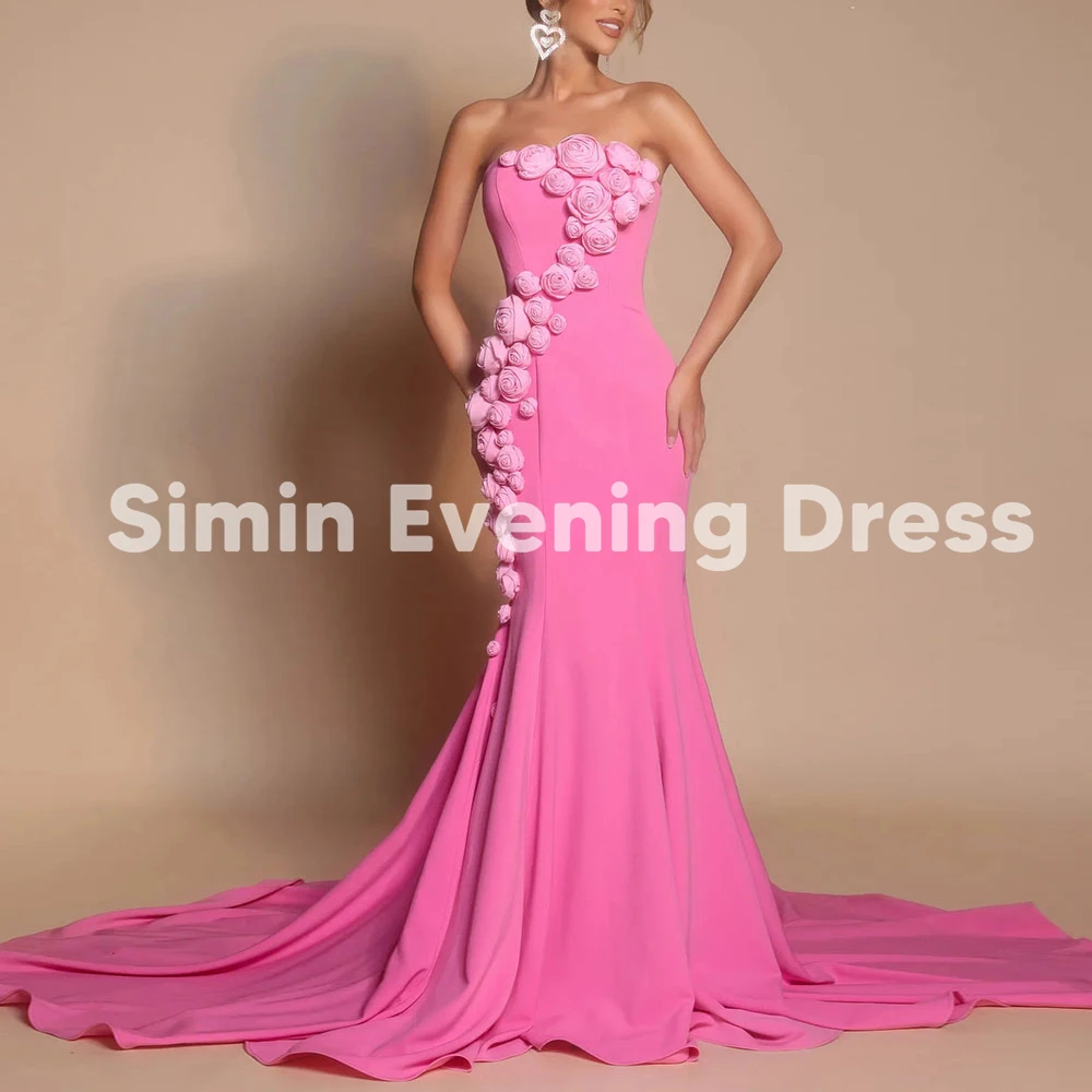 

Simin Women's Strapless 3D Flowers Mermaid Evening Dresses With Sleeveless Floor-Length Court TrainFormal Elegant Dresses 2025