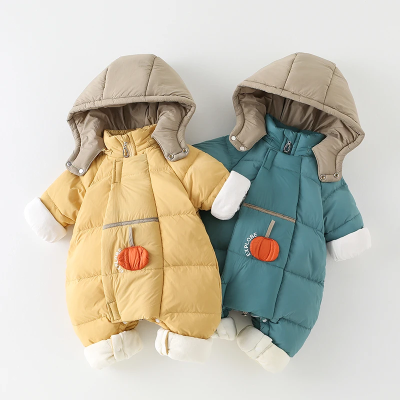 

Thiened White Du down Baby Rer Winter Clothes Warm Coat with Hat for 0-8 Months Old Babies Cartoon Design ex