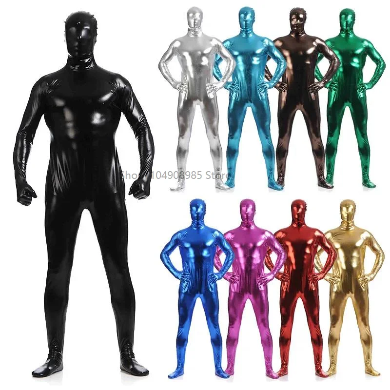 

Men Shiny Metallic Spandex Bodysuit Catsuit Sexy Unisex Zentai Full Body Suit Costume Party Halloween Wet Look One Piece Unitard