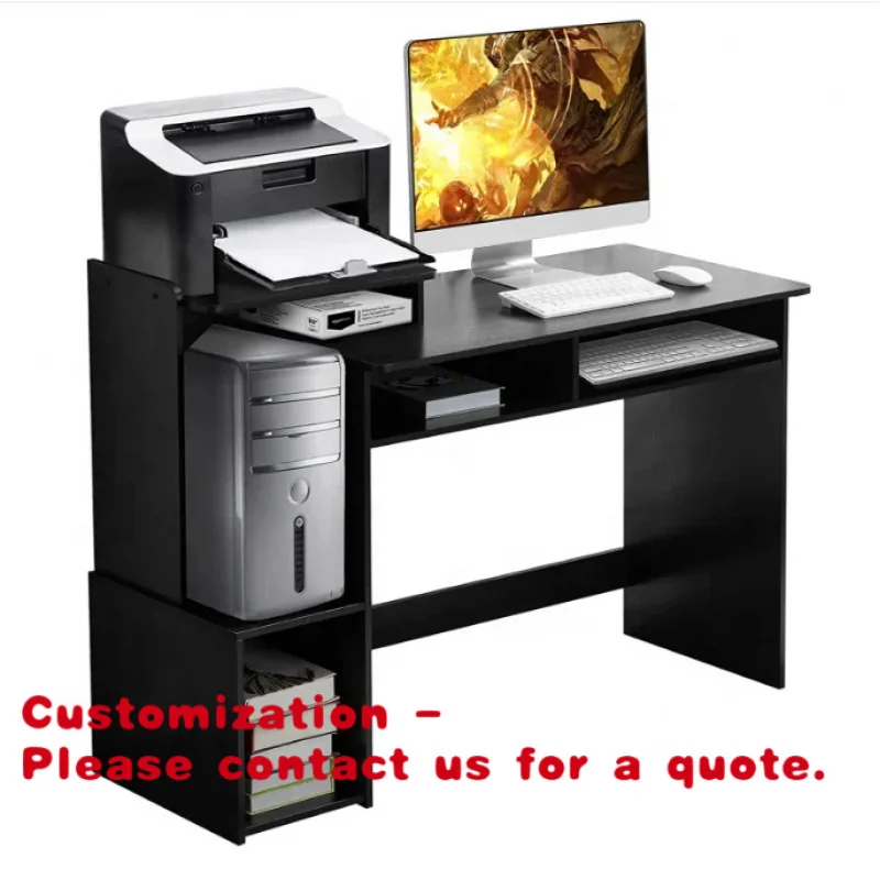 

Customize.Computer Home Office Desk With Drawers Study Writing Desk With Storage Shelf Black Vanity Console Table PC Corner Gam