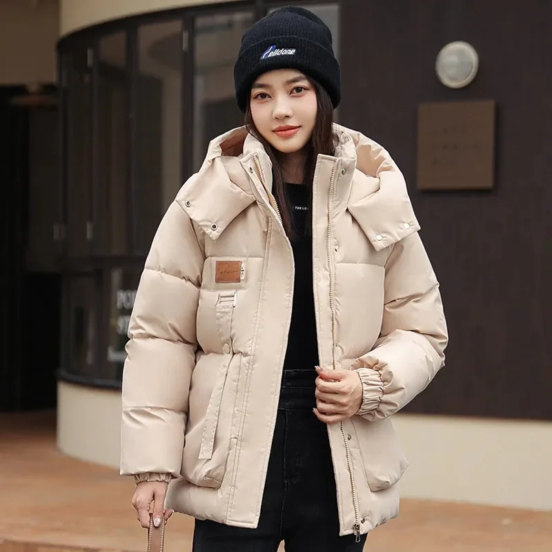 2023 New Fashion Short Parkas Women Winter Jacket Hooded Down Cotton Jacket Female Casual Loose Cotton Coat Thick Warm Outwear