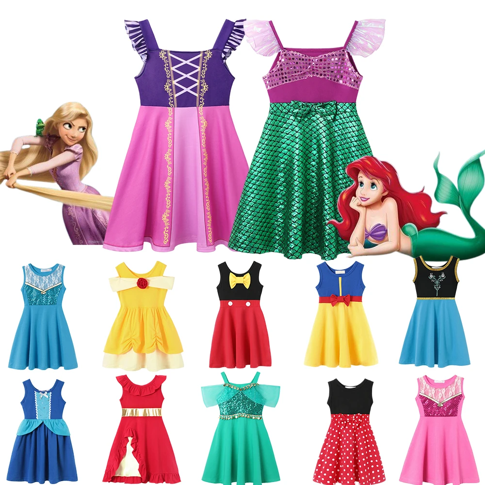 

Disney Little Mermaid Costume Girl Rapunzel Princess Clothing Summer Cotton Elsa Frozen Girls Casual Dress Dresses up 1-10 Years