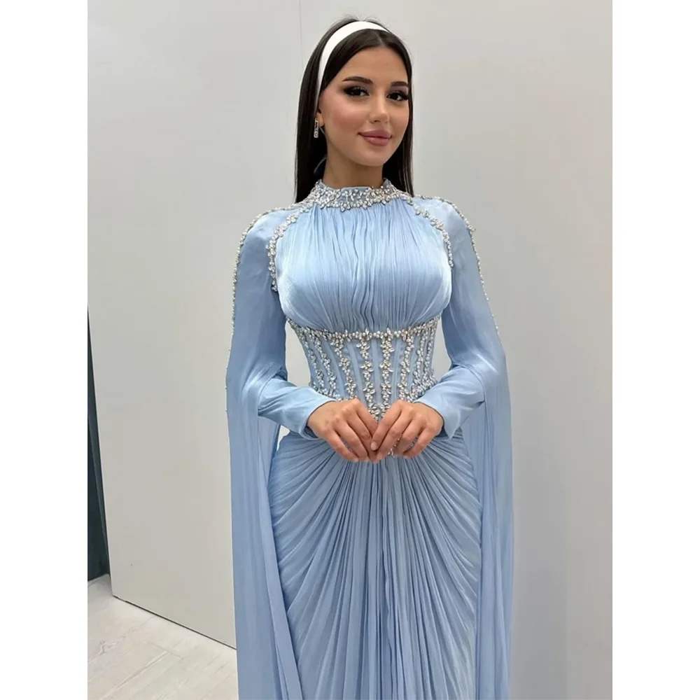 فساتين سهرة طويلة ذات ياقة عالية مخصصة، مناسبة رسمية أنيقة، فساتين حفلات مستقيمة، خرز كريستالي بطول الأرض، فساتين حفلة موسيقية #3