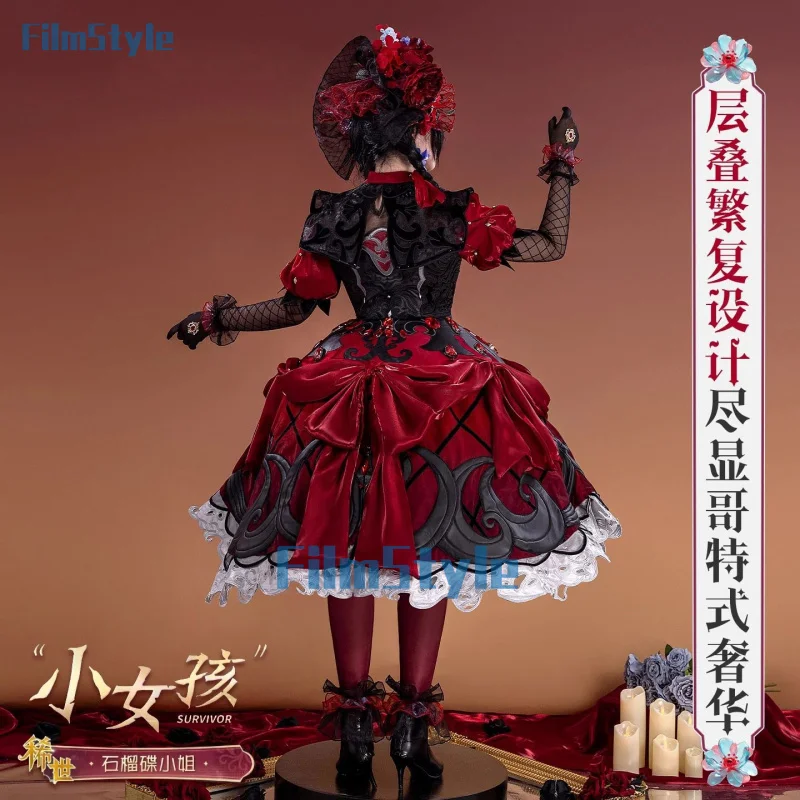 Identity V Little Girl Miss Pomegranate Plate Cosplay Costume Dress Uniform Headwear Glasses Memory Halloween for Women Men Prop